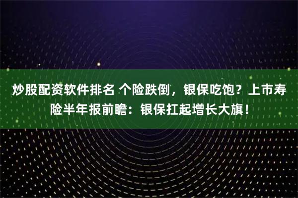 炒股配资软件排名 个险跌倒，银保吃饱？上市寿险半年报前瞻：银保扛起增长大旗！
